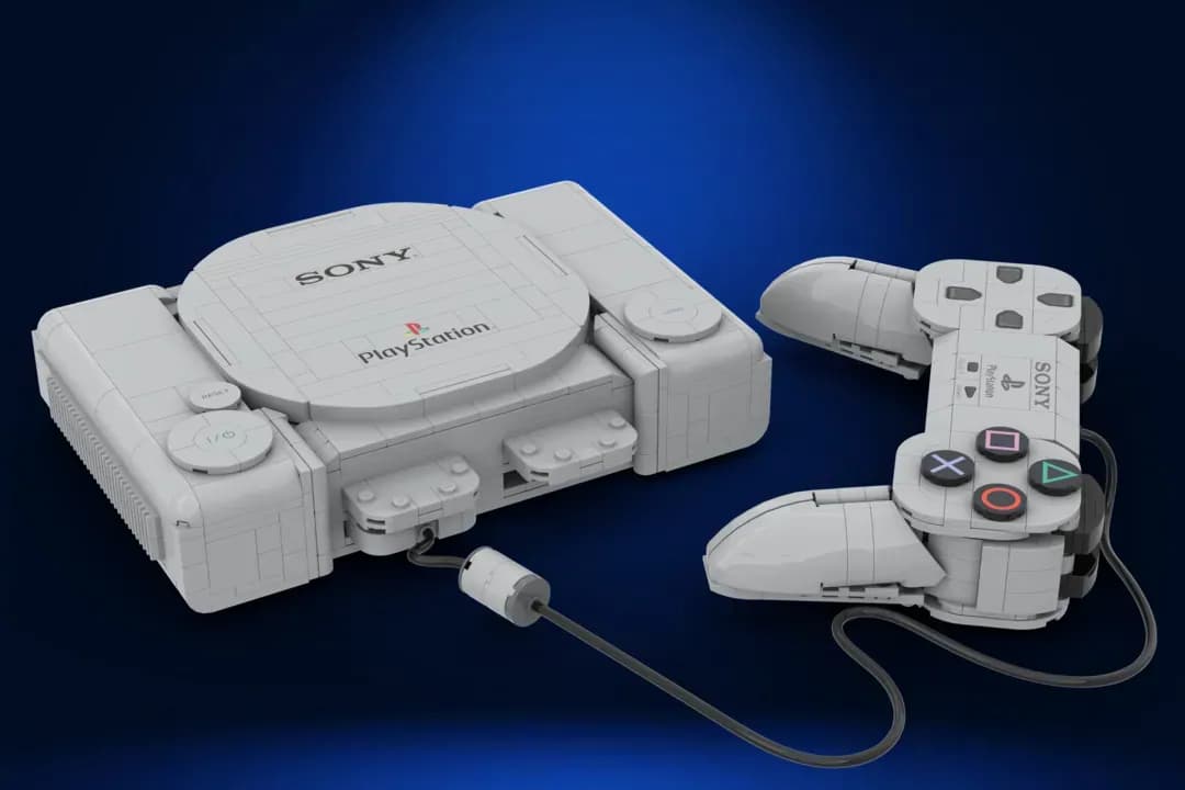 Fanowski projekt LEGO PlayStation 1 - konsola i podłączony pad